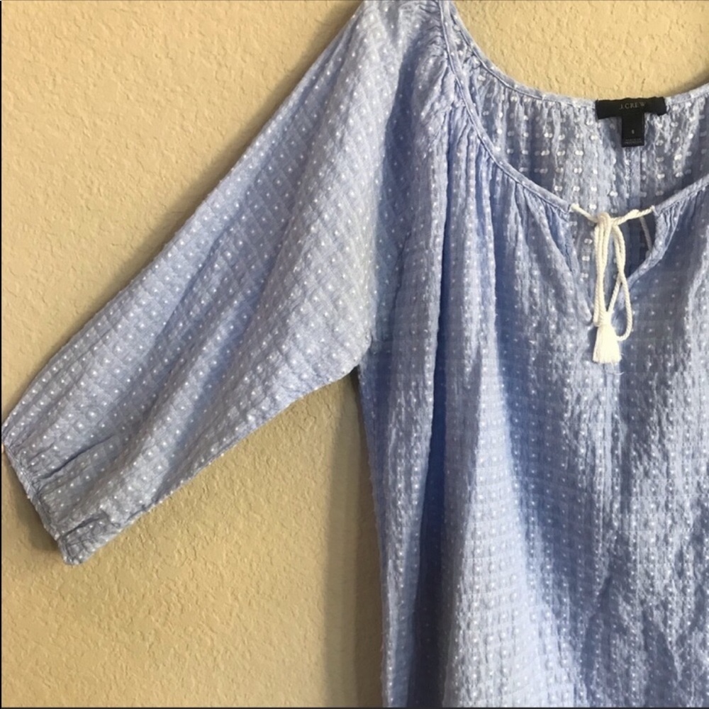 J Crew Polka Dot Light Blue Peasant Top - Picture 5 of 8